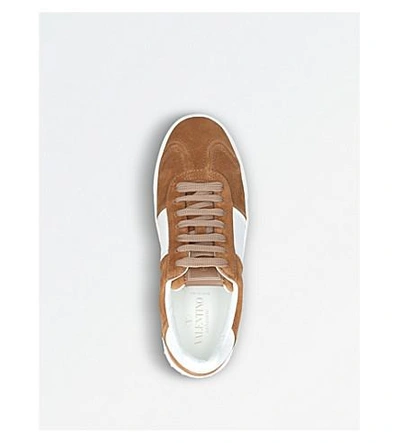 Shop Valentino Fly Crew Suede And Leather Sneakers In Beige