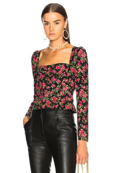 Shop Dolce & Gabbana Long Sleeve Top In Black, Floral. In Black & Multicolor