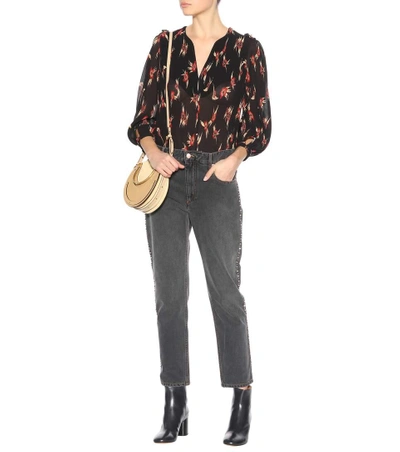 Shop Isabel Marant Wave Floral-printed Pleated Blouse In Llack