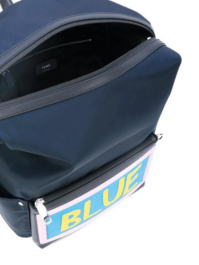 Shop Fendi Slogan Patch Backpack In Blue