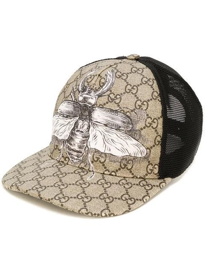 Shop Gucci Insect Print Gg Supreme Baseball Hat - Nude & Neutrals