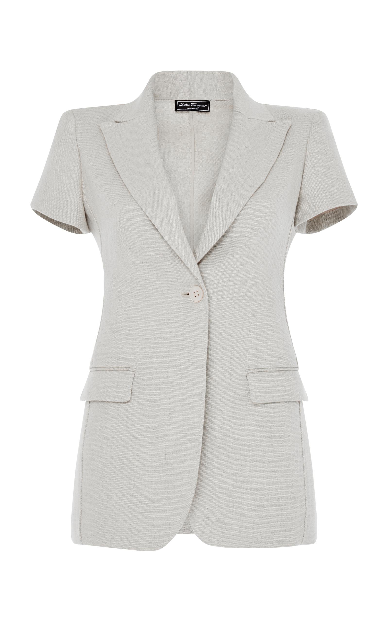 Salvatore Ferragamo Short Sleeve Linen Jacket In Brown ModeSens