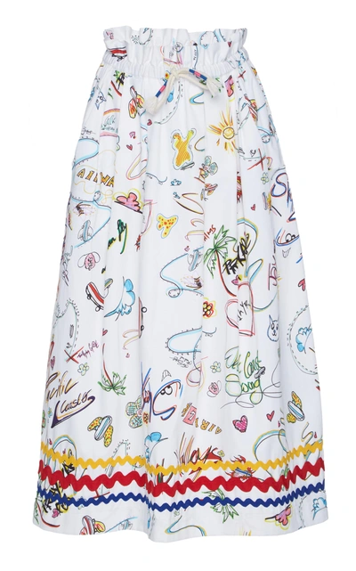 Shop Mira Mikati Cinched Graffiti Midi Skirt In White