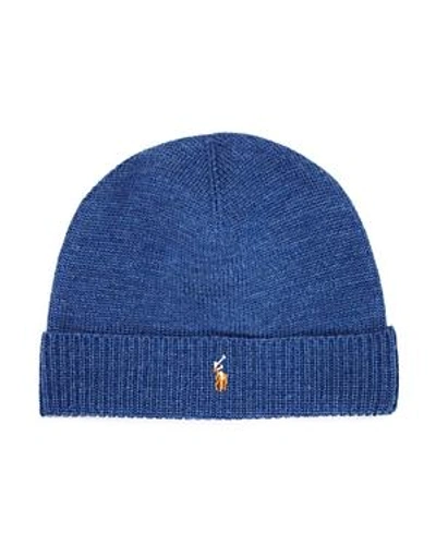Shop Polo Ralph Lauren Lux Merino Cuff Hat In Shale Blue Heather