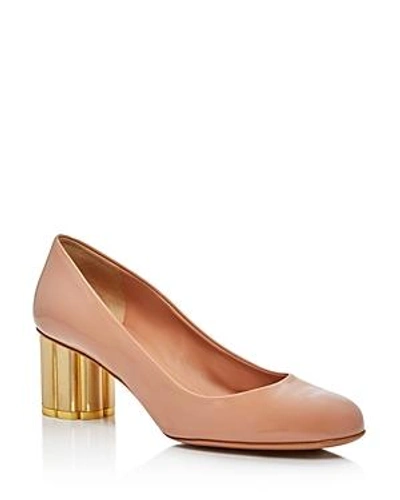 Shop Ferragamo Women's Lucca Patent Leather Floral Heel Pumps In New Blush/gold