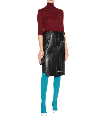 Shop Balenciaga Embossed Leather Skirt