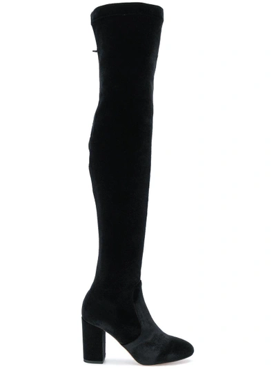 Shop Aquazzura Stretch Velvet Boot In Black