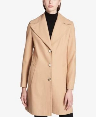 Shop Calvin Klein Oversized-collar Walker Coat In Camel