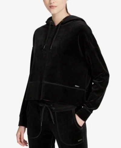 Shop Calvin Klein Performance Cropped Velour Hoodie In Black
