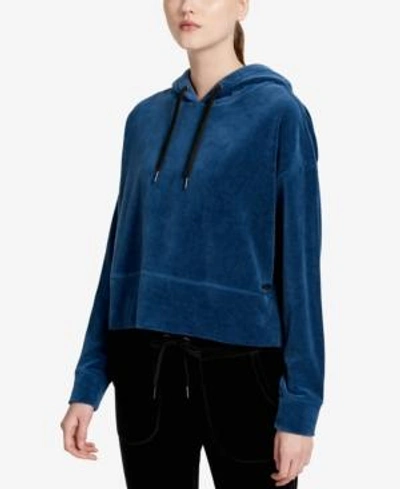 Shop Calvin Klein Performance Cropped Velour Hoodie In Eclipse