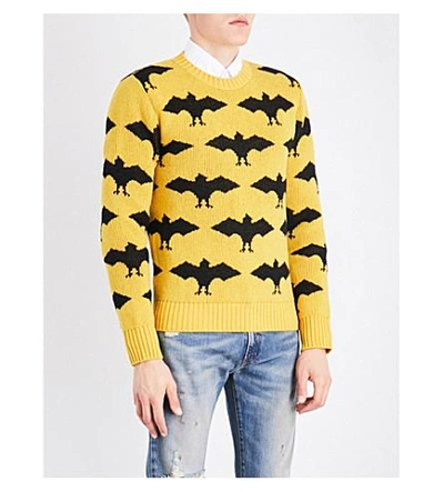 Shop Gucci Bat-jacquard Wool And Alpaca-blend Sweater In Yellow Black