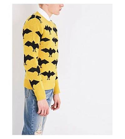 Shop Gucci Bat-jacquard Wool And Alpaca-blend Sweater In Yellow Black