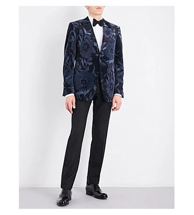 Shop Tom Ford Shelton Regular-fit Floral Velvet Jacket In Blue