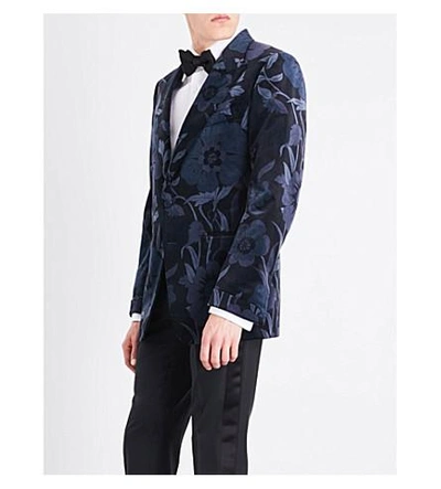 Shop Tom Ford Shelton Regular-fit Floral Velvet Jacket In Blue