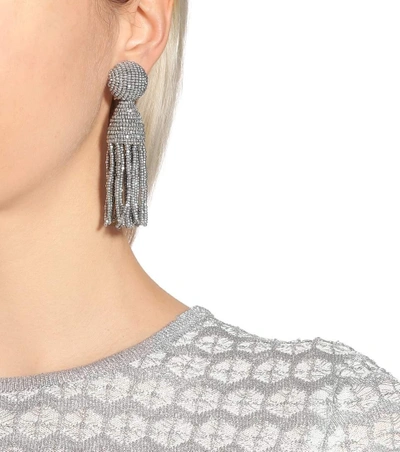 Shop Oscar De La Renta Tassel Clip-on Earrings In Silver