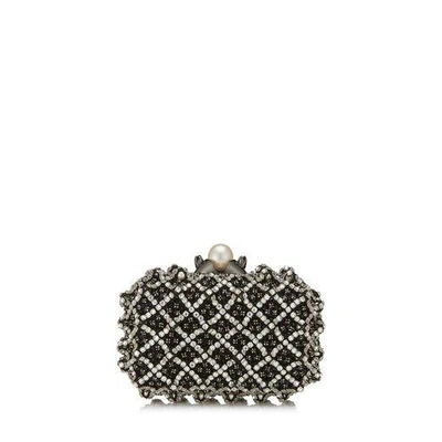 Shop Jimmy Choo Cloud Black Satin Clutch Bag With Crystal Bead Embroidery In Black/crystal