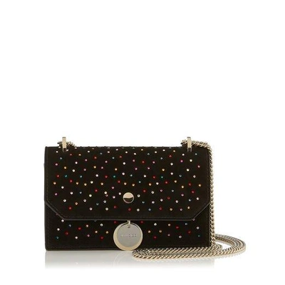 Shop Jimmy Choo Finley Black Suede Cross Body Mini Bag With Scattered Crystals In Multi/black