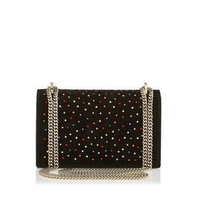 Shop Jimmy Choo Finley Black Suede Cross Body Mini Bag With Scattered Crystals In Multi/black
