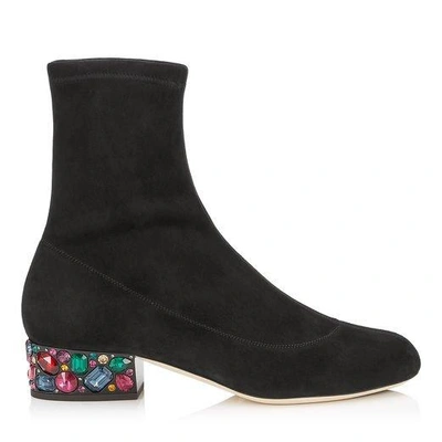 Shop Jimmy Choo Maisie 35 Black Stretch Suede Boots With Embellished Heel