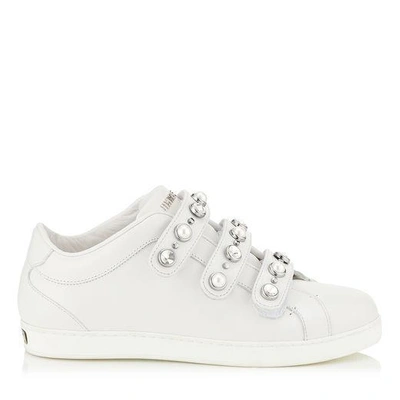 Shop Jimmy Choo Ny White Nappa Leather Trainers With Beads And Crystals In White Mix