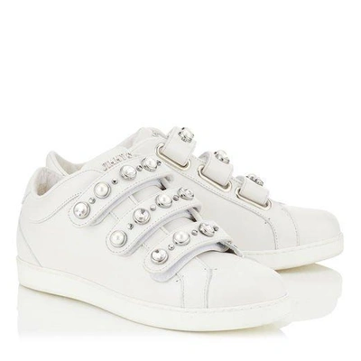 Shop Jimmy Choo Ny White Nappa Leather Trainers With Beads And Crystals In White Mix