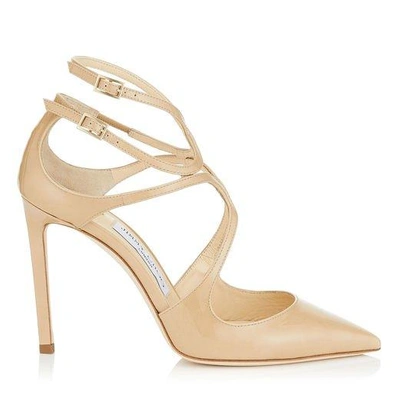 Shop Jimmy Choo Lancer 100 Nude Patent Leather Pointy Toe Pumps