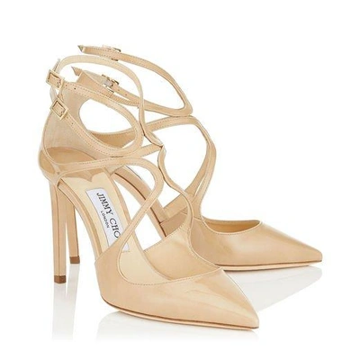 Shop Jimmy Choo Lancer 100 Nude Patent Leather Pointy Toe Pumps