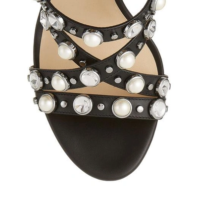 Shop Jimmy Choo Moore 100 Black Calf Leather Sandals With Beads And Crystals
