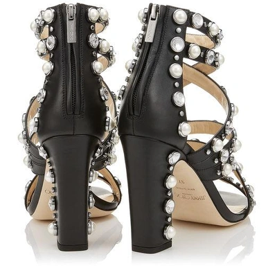 Shop Jimmy Choo Moore 100 Black Calf Leather Sandals With Beads And Crystals