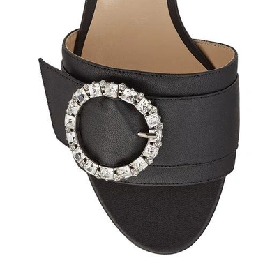 Shop Jimmy Choo Granger 35 Black Nappa Leather Mules With Crystal Buckle In Black/crystal