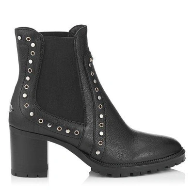 Shop Jimmy Choo Burrow 65 Black Grainy Leather Biker Boots