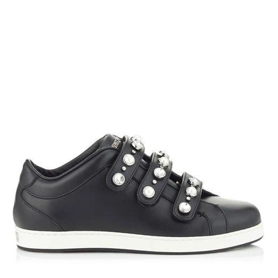 Shop Jimmy Choo Ny Black Nappa Leather Trainers With Beads And Crystals In Black Mix