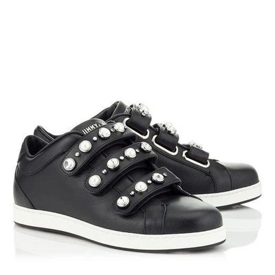 Shop Jimmy Choo Ny Black Nappa Leather Trainers With Beads And Crystals In Black Mix