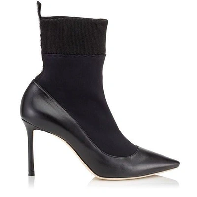 Shop Jimmy Choo Brandon 85 Black Nappa Leather And Stretch Fabric Sock Ankle Boots In Black/black