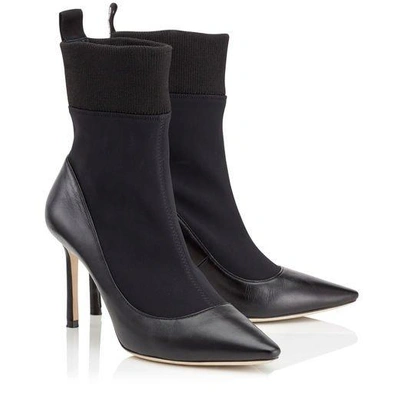 Shop Jimmy Choo Brandon 85 Black Nappa Leather And Stretch Fabric Sock Ankle Boots In Black/black