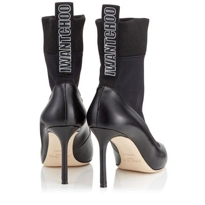 Shop Jimmy Choo Brandon 85 Black Nappa Leather And Stretch Fabric Sock Ankle Boots In Black/black