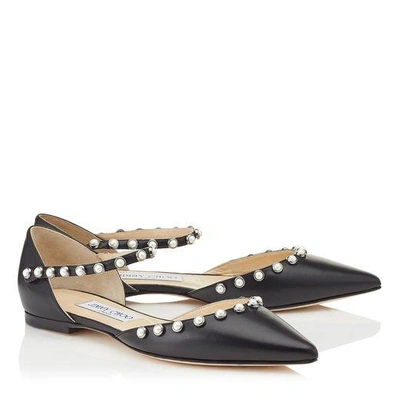 Shop Jimmy Choo Leema Flat Black Nappa Leather Flats With Beads