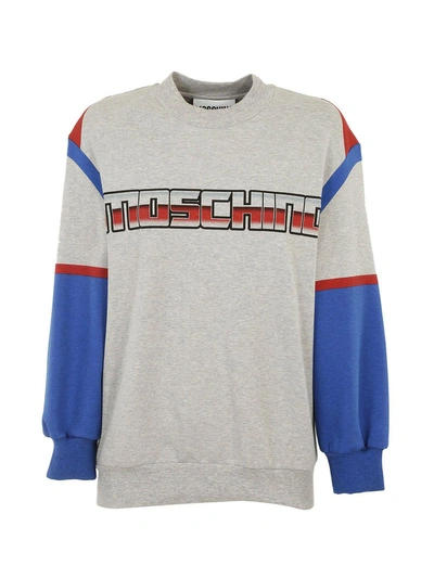 Shop Moschino Logo Print Sweatshirt In Grigio-bluette-rosso