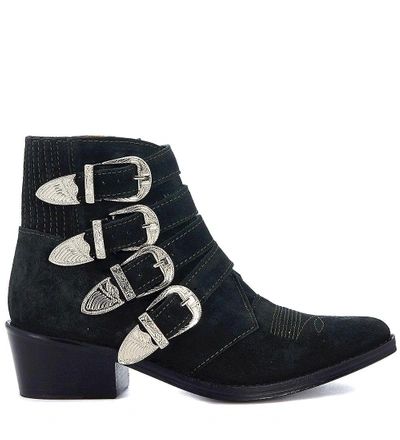 Shop Toga Pulla Dark Green Suede Texan With Buckles In Verde