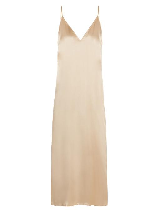gold slip dress midi
