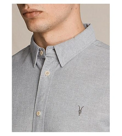 Shop Allsaints Hungtingdon Embroidered Cotton Shirt In Dark Gull Grey