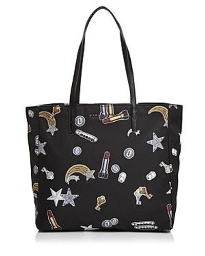Shop Marc Jacobs Tossed Charms Printed Nylon Tote In Black Multi/gunmetal