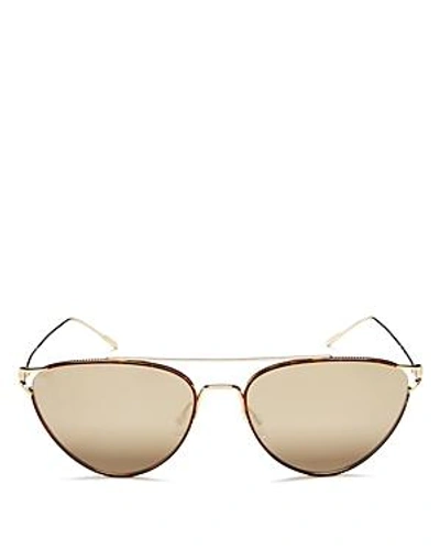 Shop Oliver Peoples Women's Floriana Brow Bar Mirrored Cat Eye Sunglasses, 56mm In Dtbk/taupe Flash Mirror