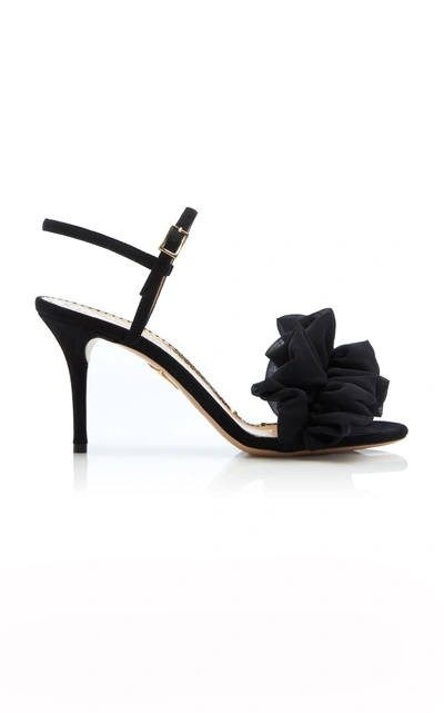Shop Charlotte Olympia Reia Suede Ruffle Sandal In Black