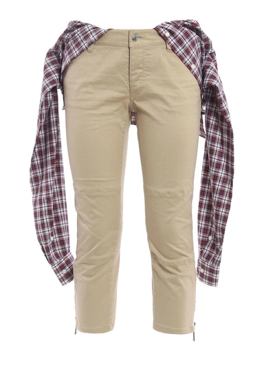 Shop Dsquared2 Shirt Wrap Cropped Trousers In Grey-bordeau