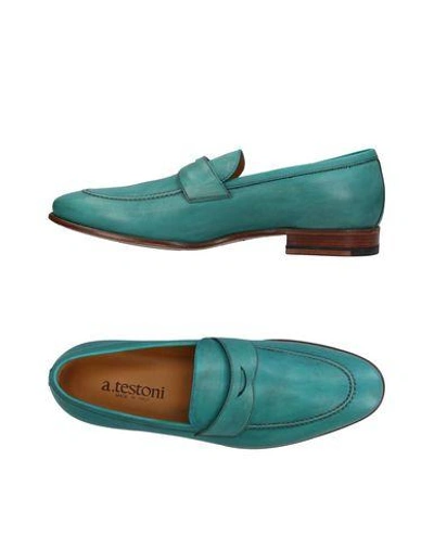 Shop A.testoni Loafers In Turquoise