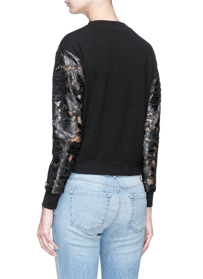 Shop Alice And Olivia 'jesse' Faux Leather Floral Patch Lace Panelled Sweatshirt