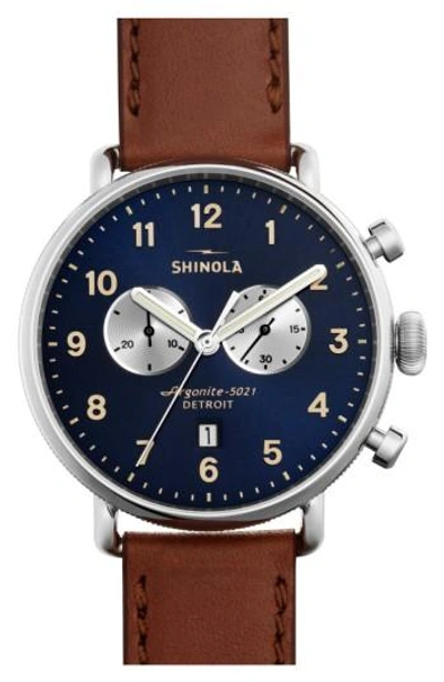 Shop Shinola The Canfield Chrono Leather Strap Watch, 43mm In Grey/ Pine/ Silver