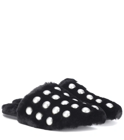 Shop Alexander Wang Amelia Studded Fur Slippers In Black