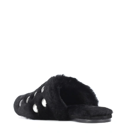 Shop Alexander Wang Amelia Studded Fur Slippers In Black